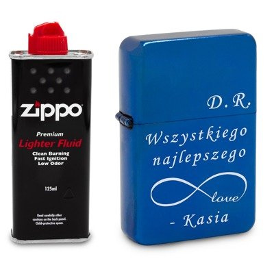 Zapalniczka Benzynowa niebieska z GRAWEREM + Zippo